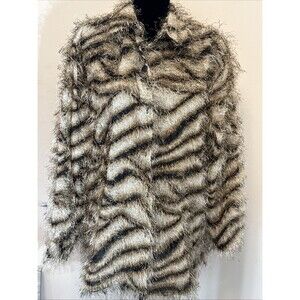 Selene Sport Shacket Women Med Black Brown Striped Eyelash Fringe Shirt VTG